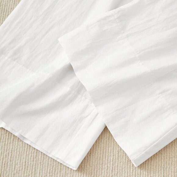 White Casual Women's Cotton Linen Sleeveless Top And Cropped Pants Set - Picture 3 of 7